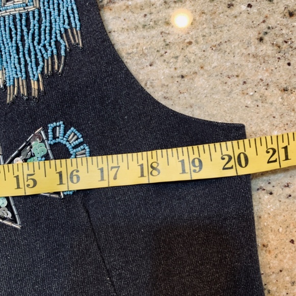 Vintage Boho Vest Turquoise Beading Sequins South Western Artsy Festival Hippie - Picture 5 of 16